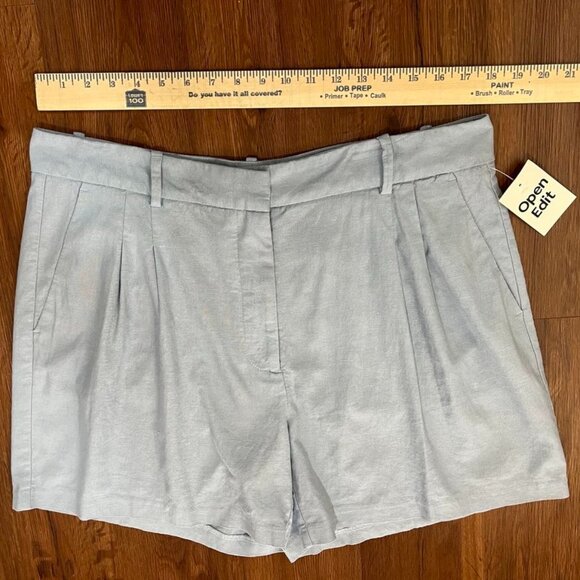 Open Edit Linen Blend Light Blue Pleated Shorts | Size 16 | NWT - Picture 4 of 6